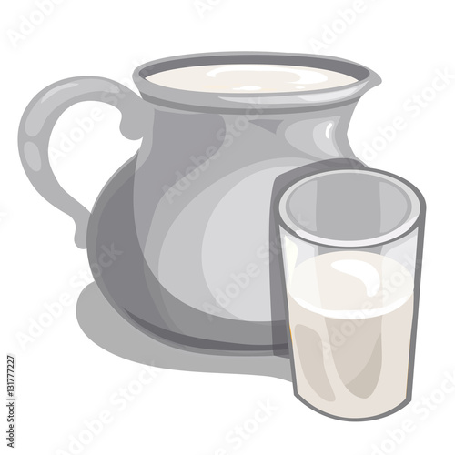 Jug of milk and filled glass Vector drink isolated