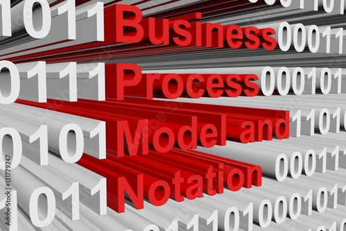 Business Process Model and Notation in the form of binary code, 3D illustration photo