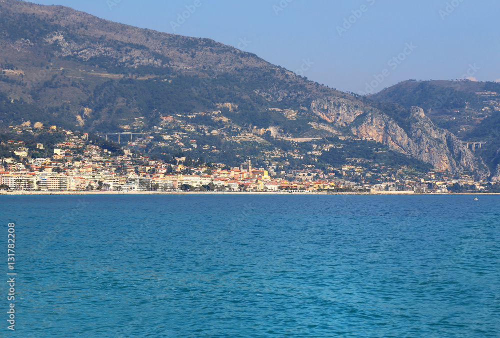 Beautiful sea view of Menton on French Riviera, Provence-Alpes-C