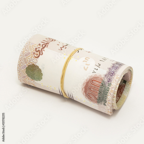 Roll of Egyptian Pounds, Isolated on White Background