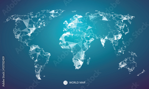 Point, line, surface composition of the world map, the implication of network connection.