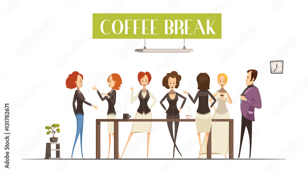 Coffee Break Cartoon Style Illustration