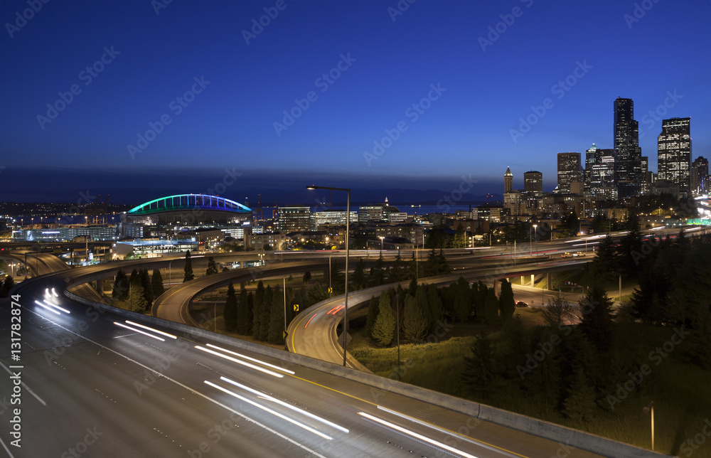 Seattle Traffic Sunset Twilight Seattle Traffic Sunset Twilight