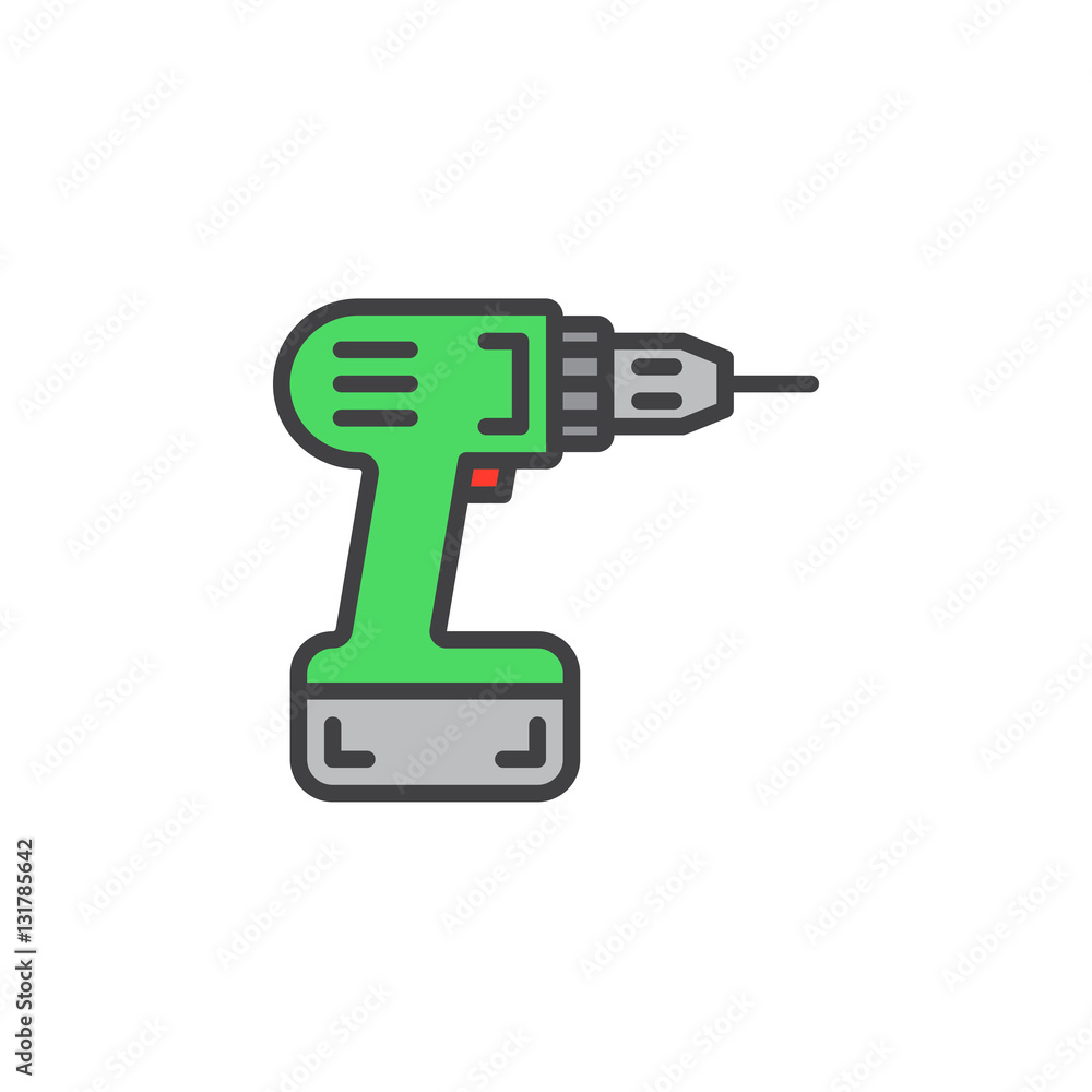 Screwdriver, power drill line icon, filled outline vector sign, linear colorful pictogram isolated on white. Symbol, logo illustration Screwdriver, power drill line icon, filled outline vector sign, linear colorful pictogram isolated on white. Symbol, logo illustration