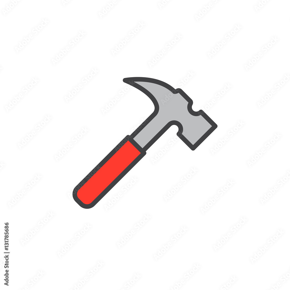 Hammer line icon, filled outline vector sign, linear colorful pictogram isolated on white. Symbol, logo illustration Hammer line icon, filled outline vector sign, linear colorful pictogram isolated on white. Symbol, logo illustration