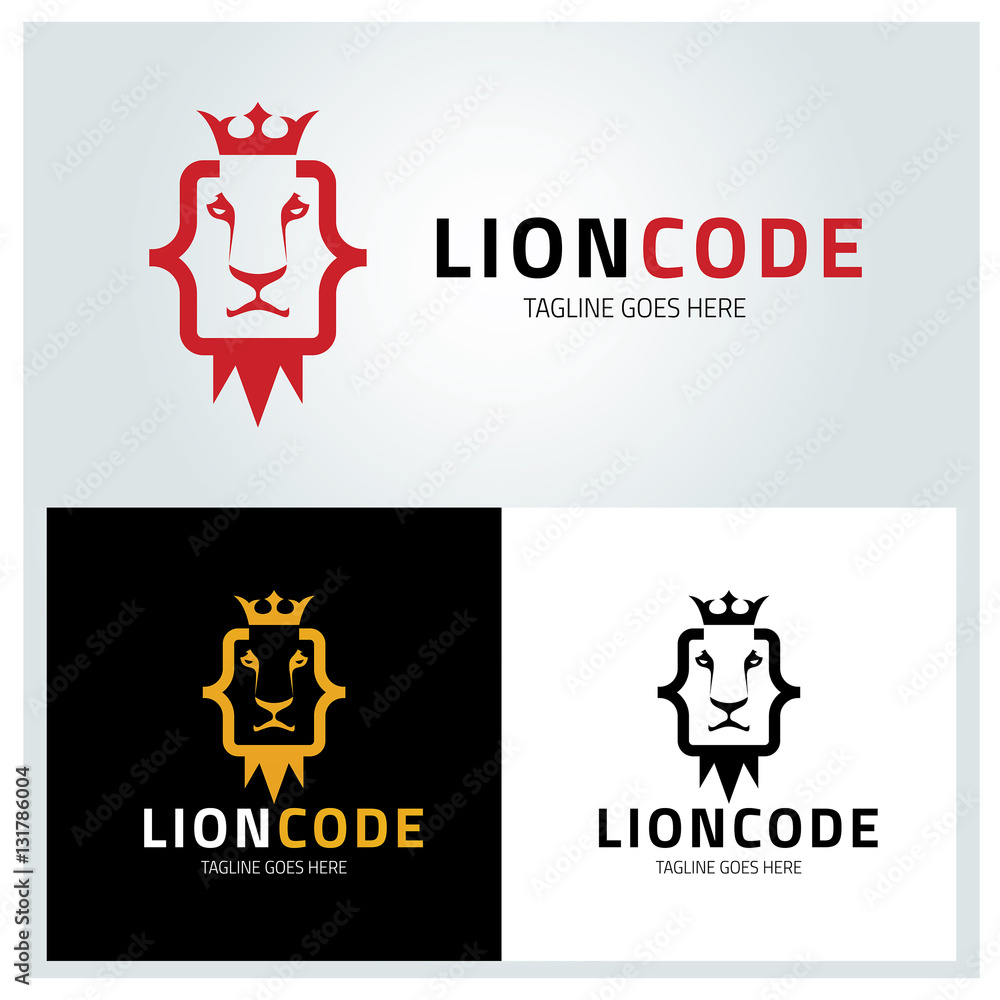 Lion code logo design template ,Vector illustration