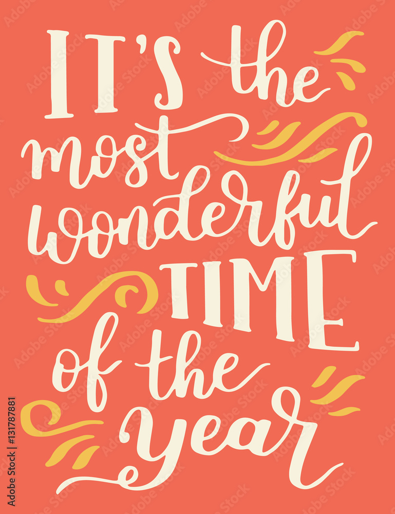  greeting card with phrase - It's the most wonderful time of the year. Red background design.