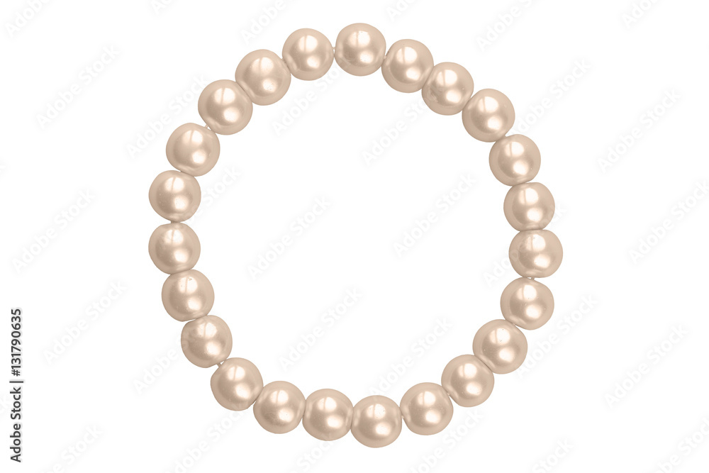 Bronze round elastic bracelet made of medium pearl-like round beads, isolated on white background, clipping path included Bronze round elastic bracelet made of medium pearl-like round beads, isolated on white background, clipping path included