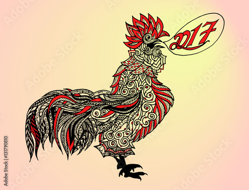 Colorful painted rooster head gel pens on a colorful background.