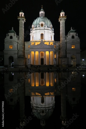 Beautiful Karlskirche Church at Night in Austrias Capital Vienna