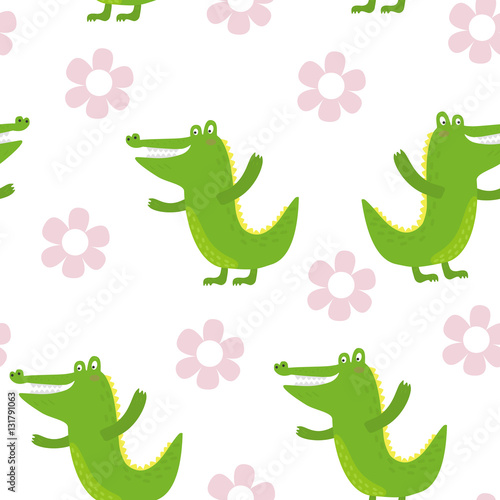 Cute crocodile in cartoon style. pattern