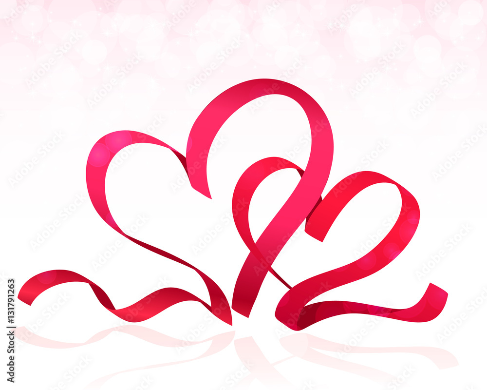 Pink ribbon hearts. Valentines Day background vector