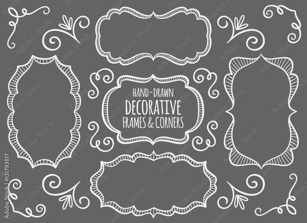 Collection of cute hand drawn frames and calligraphic elements. Collection of cute hand drawn frames and calligraphic elements.