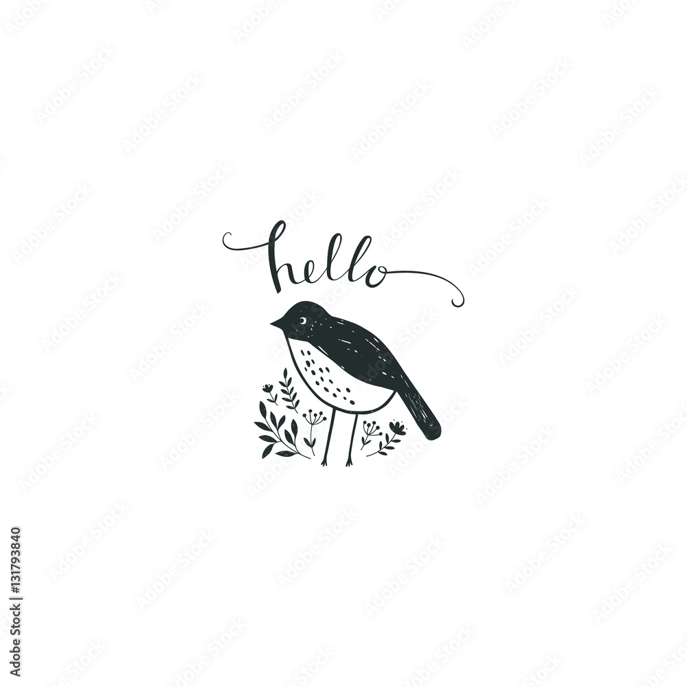 Fototapeta premium Ładny ptak w stylu doodle.