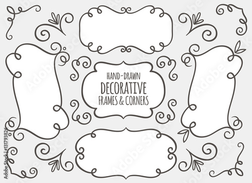 Collection of cute hand drawn frames and calligraphic elements.