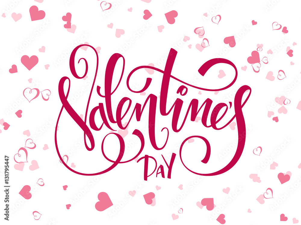 vector hand lettering valentines day greetings text with heart shapes