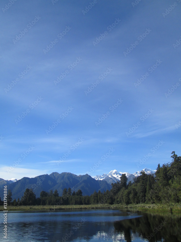 Reflection on Mirror lake/ Lake Matheson New Zealand