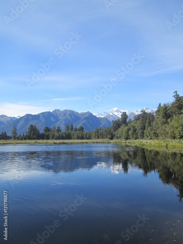 Reflection on Mirror lake  Lake Matheson New Zealand
