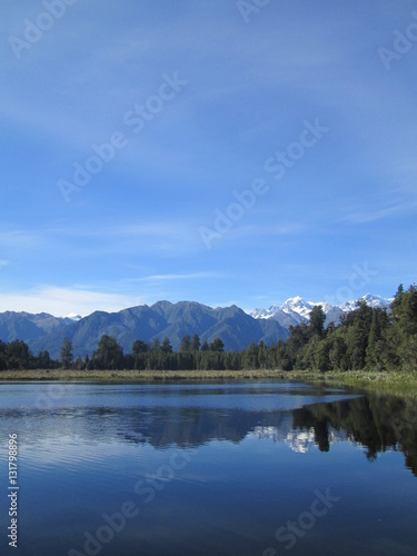 Reflection on Mirror lake  Lake Matheson New Zealand