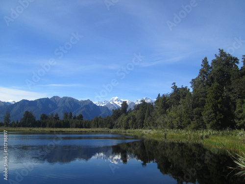 Reflection on Mirror lake/ Lake Matheson New Zealand