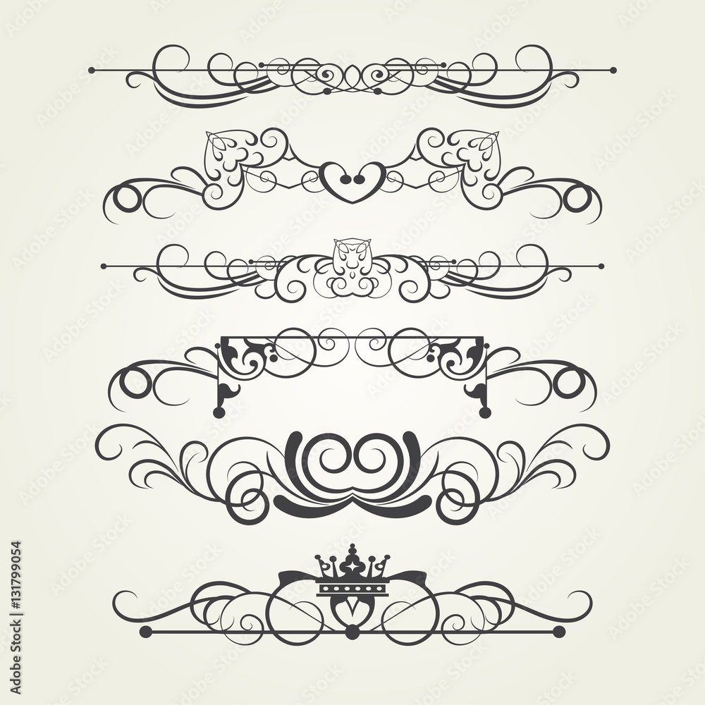 Vector set. Victorian Scrolls and crown. Decorative elements.