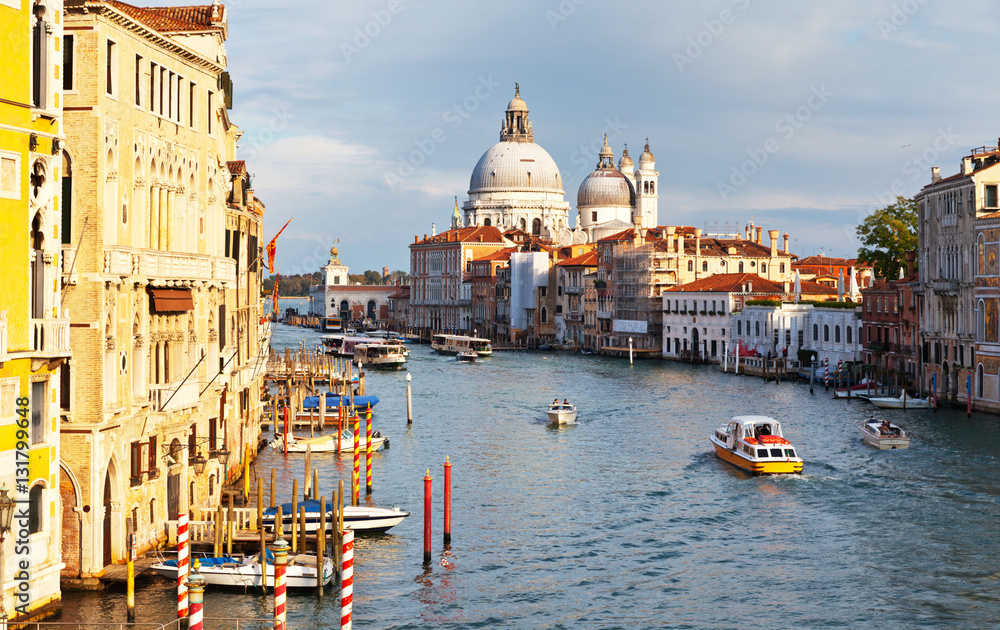 Venice. View of the Grand Canal and the Cathedral of Santa Maria della Salute from the Accademia Bridge