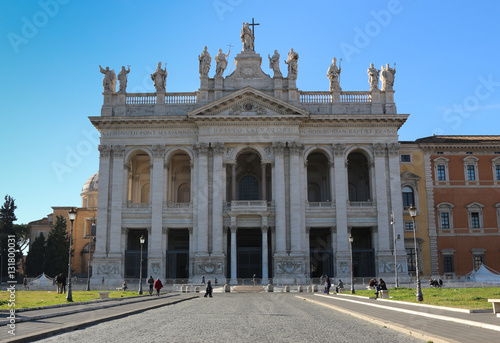 The facade of St. John Lateran basilica (Basilica di San Giovanni in Laterano) in Rome, Italy