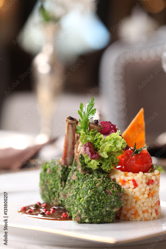 Lamb chops with herbs crust and side dish Lamb chops with herbs crust and side dish