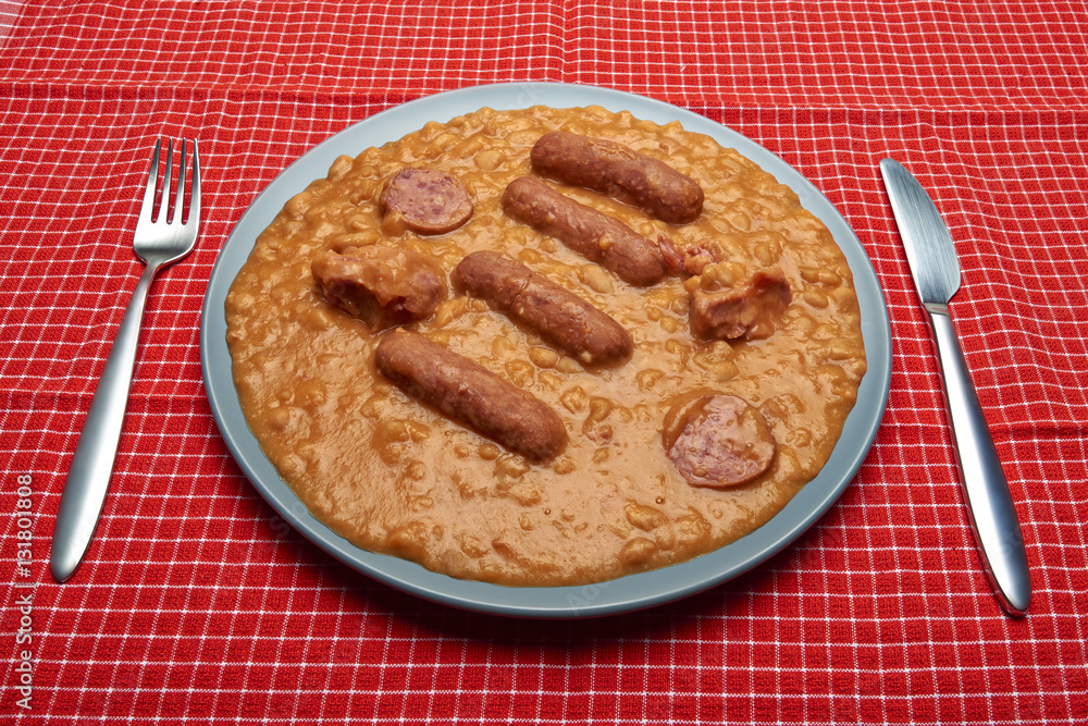 Cassoulet on blue plate Cassoulet on blue plate