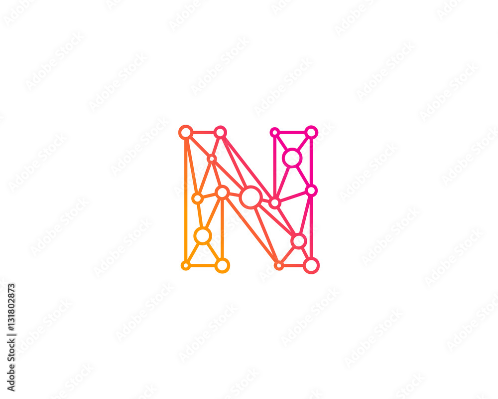 Initial Letter N Connect Dot Logo Design Element