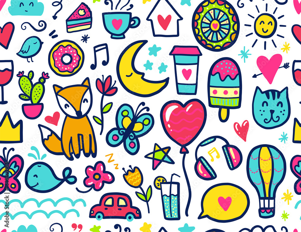 Doodles cute seamless pattern Doodles cute seamless pattern