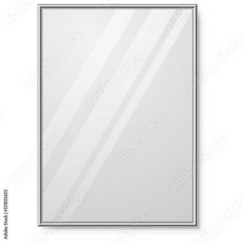 Mirror with chrome frame on the wall vector template.