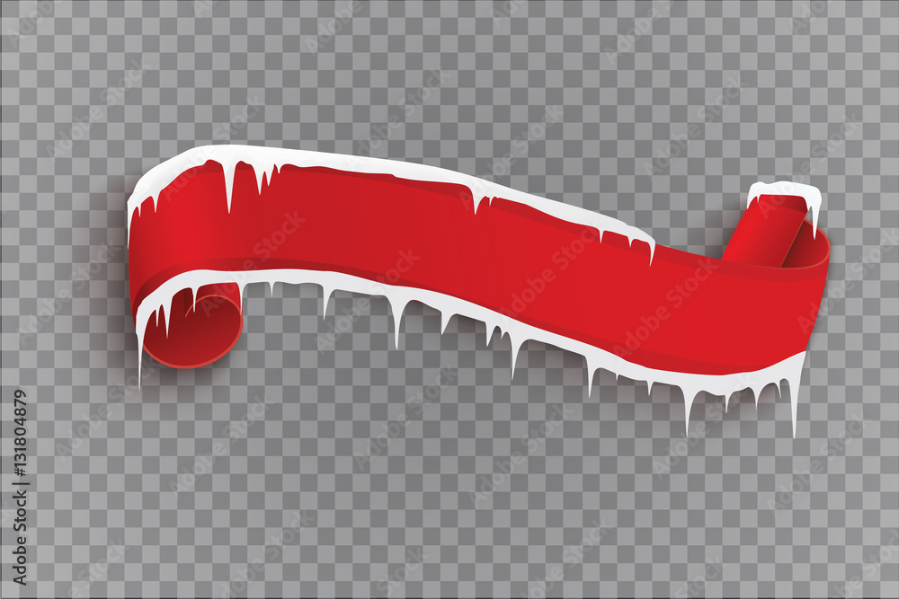 Blank red realistic curved paper banner with snow and icicles isolated ...