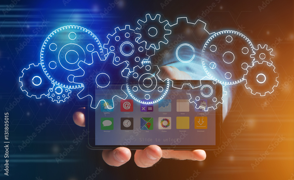 Concept of setting a technology interface with gear wheel - Tech Concept of setting a technology interface with gear wheel - Tech