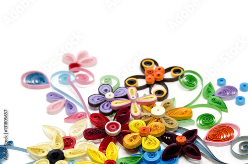 quilling paper flower designs isolated on white