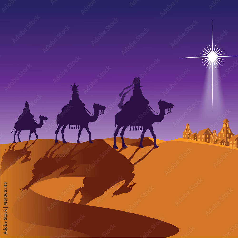 The three wise men riding camels. EPS 10 vector. Stock Vector | Adobe Stock
