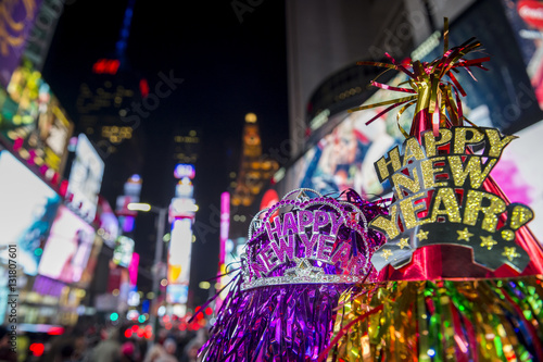 Canvas Print Happy New Year hats celebrating in Times Square, New York City