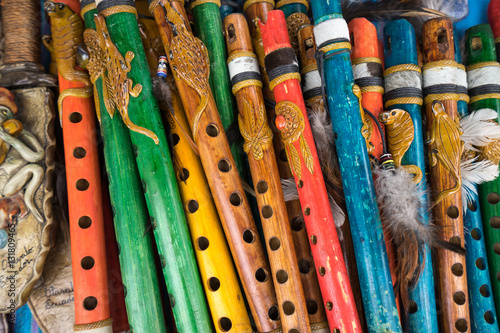 colourful indigenous flutes in Ecuador  photo