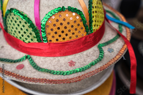 traditional Ecuadorian hat closeup in Otavalo