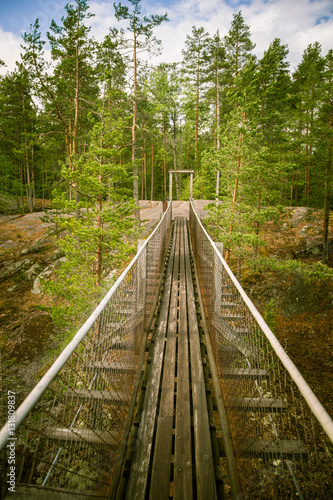 A beautiful hanging bridge in forest of Finland