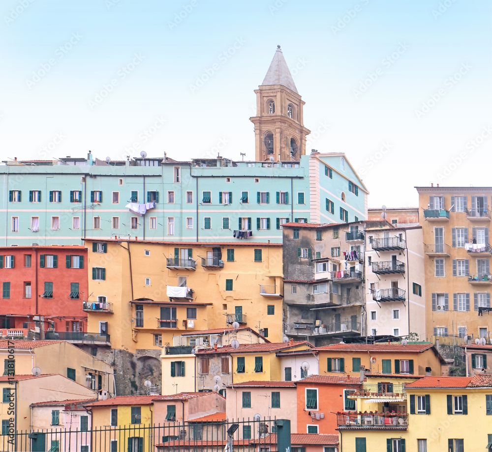 Colorful buildings facade
