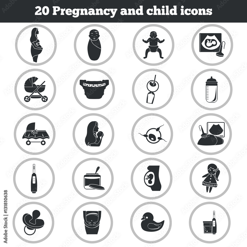 Set of color flat pregnancy and baby simple icons