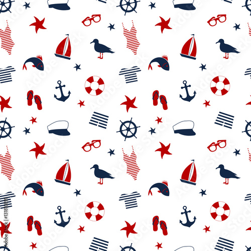 seamless pattern in a marine style. accessories for a beach holiday.