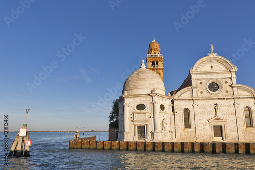 San Michele cemetery church in Venice at sunset, Italy.