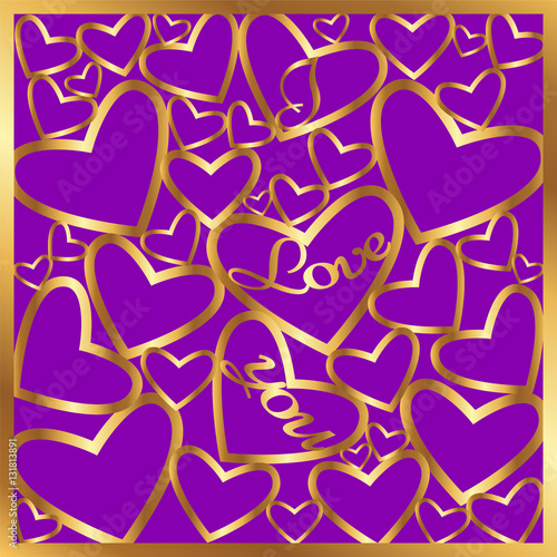 Greeting card of golden hearts.
