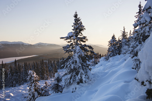 mountain range Zyuratkul  winter sunset landscape