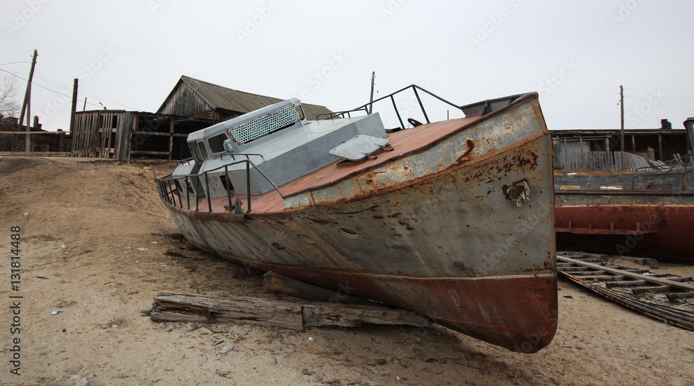 Abandoned ship,fishing vessel at the bottom seafood production