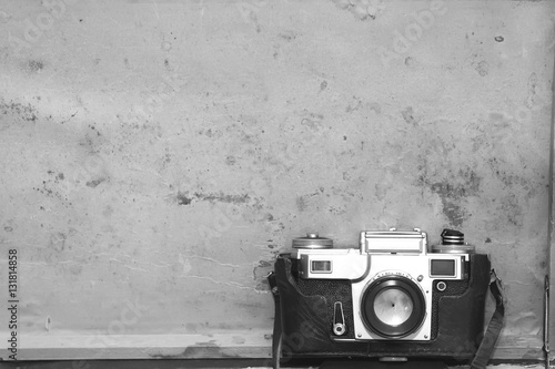 Vintage no brand photographic equipment, selective focus, black and white 