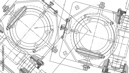 Mechanical Engineering drawing. Engineering Drawing Background. photo