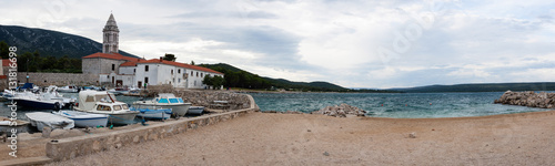 Nerezine coast with church panorama, Croatia